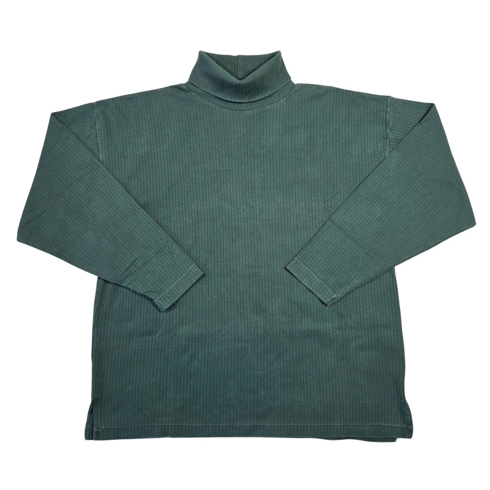Vtg Bass Mens L Green Ribbed Turtleneck‎ Long Sleeve Cotton Shirt Cabin Outdoors